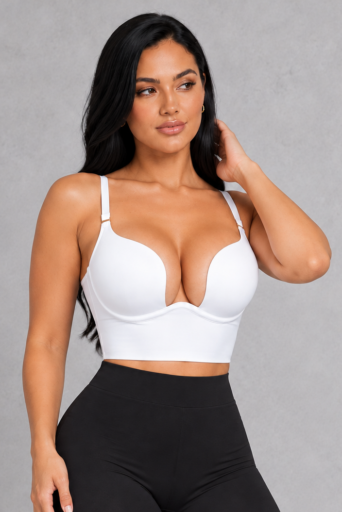 Sculp Deep Plunge Longline Push-Up Bra in White – front