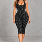 Sculp backless halter capri jumpsuit in polka dot