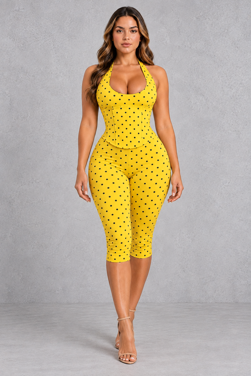Sculp Backless Halter Capri Jumpsuit – Corset Waist & Lace-Up Back