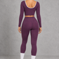 Sculp Long Sleeve Crop Top & Crossover Leggings Set in Purple – back view with scoop back