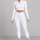 Sculp Ribbed Half-Zip Gym Co-Ord in White – front view