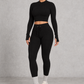 Sculp Ribbed Half-Zip Gym Co-Ord in Black – three-quarter view