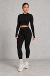 Sculp Ribbed Half-Zip Gym Co-Ord in Black – three-quarter view