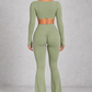 Sculp Flared Leggings Yoga Set in Green – back view showing scrunch bum
