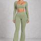 Sculp Flared Leggings Yoga Set in Green – front view