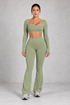 Sculp Flared Leggings Yoga Set in Green – front view