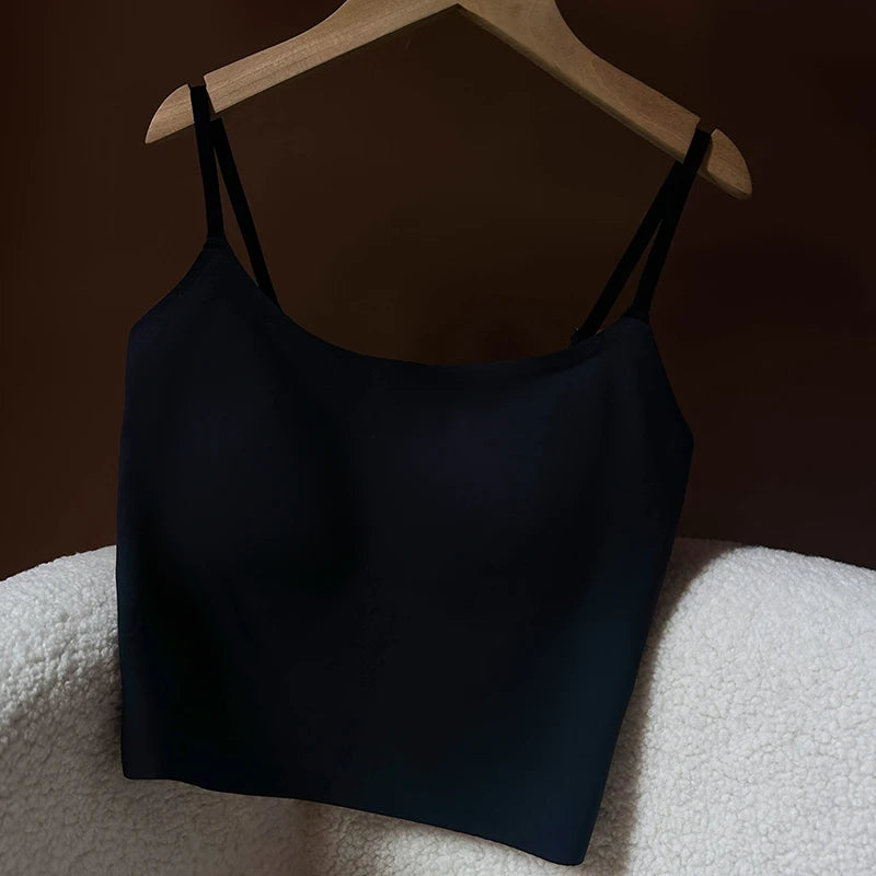 Seamless cropped cami with built-in padded bra and adjustable straps