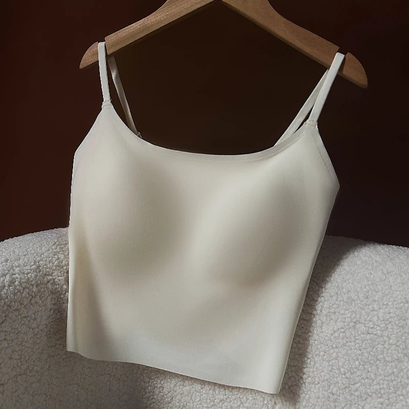 Seamless cropped cami with built-in padded bra and adjustable straps