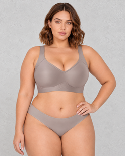 Sculp Seamless Full Coverage Wireless Bra in Taupe Grey – front