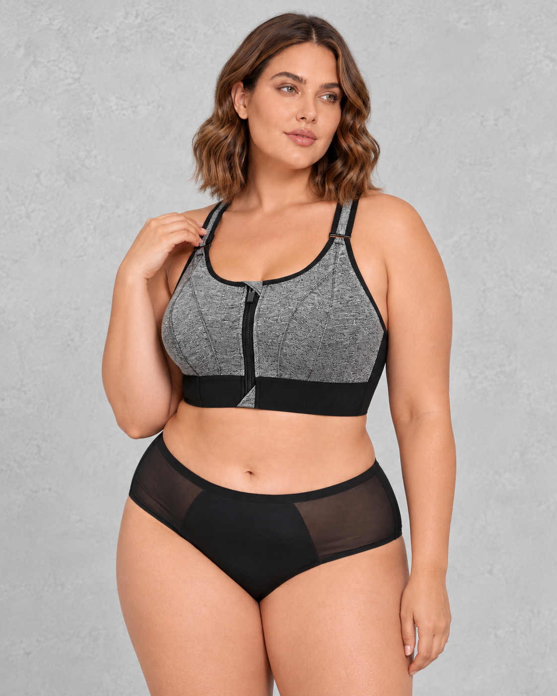 Sculp Zip-Front Sports Bra in Grey