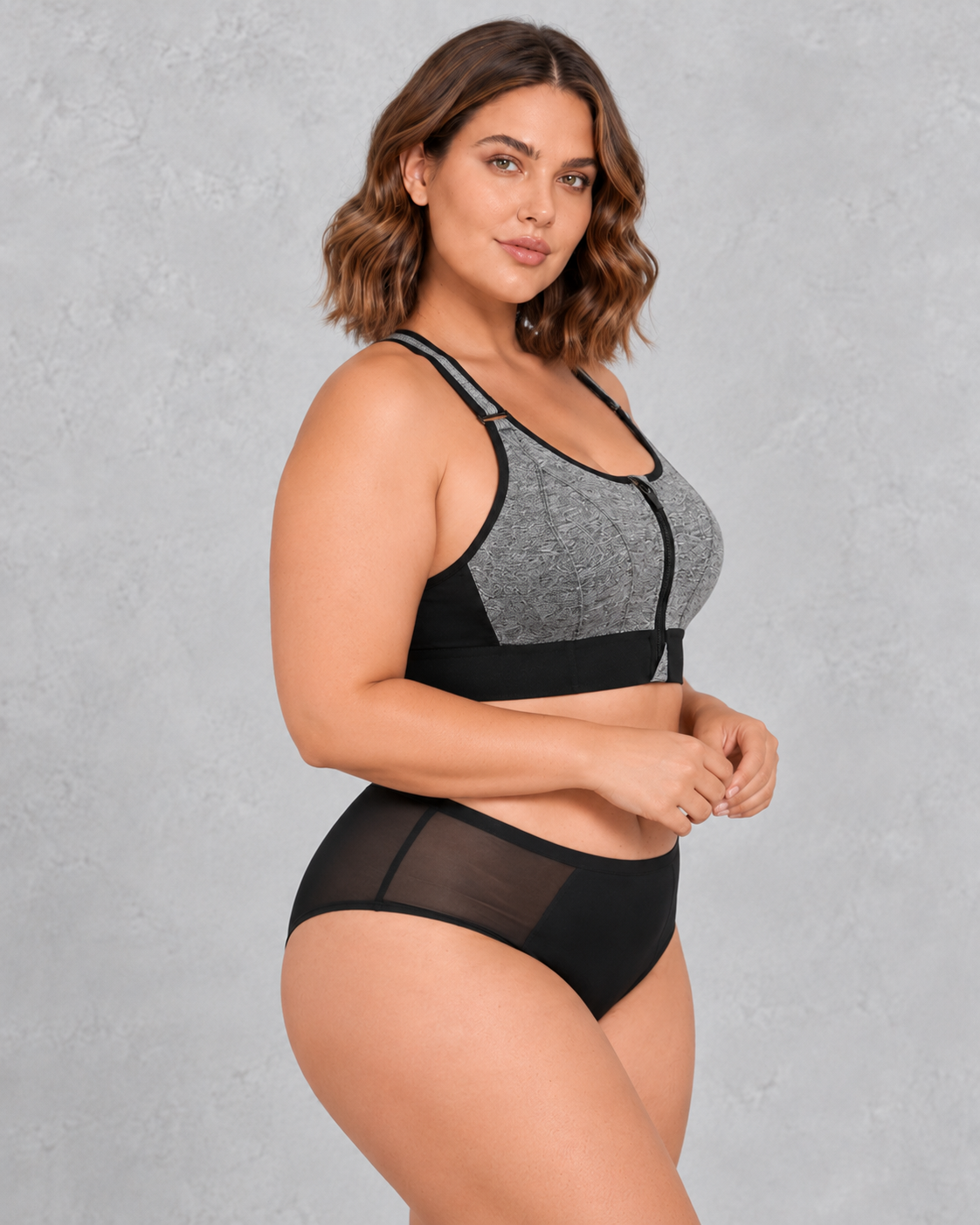 Sculp Zip-Front Sports Bra in Grey – view 2