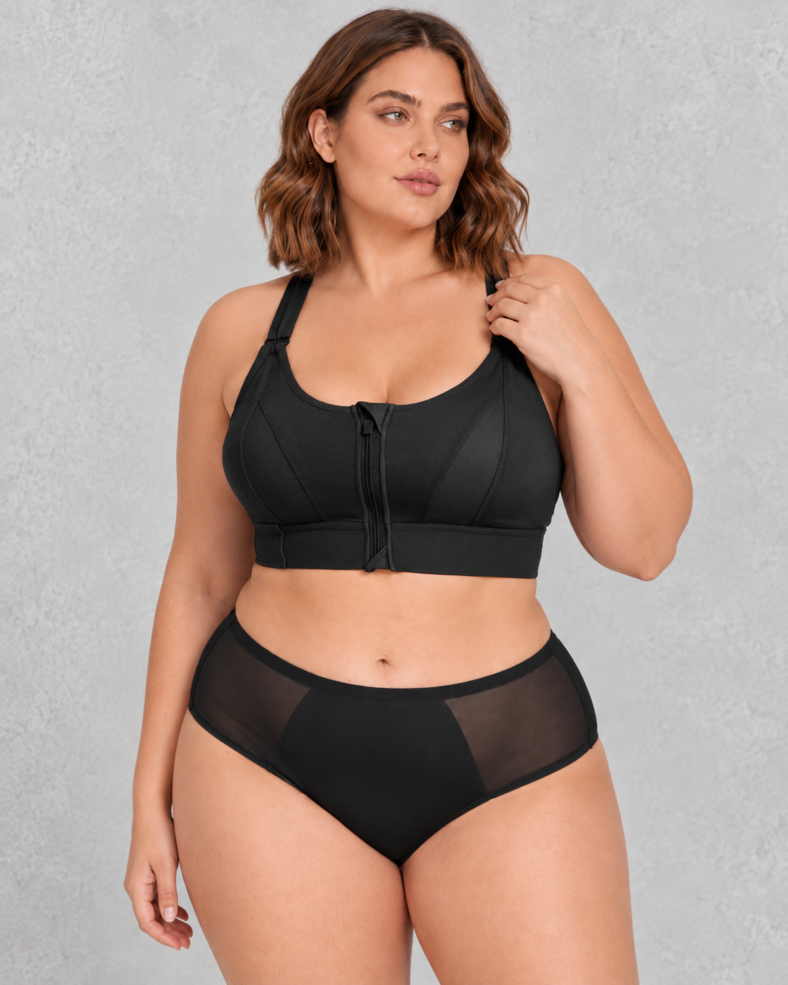 Sculp Zip-Front Sports Bra in Black