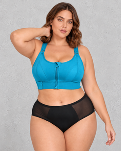 Sculp Zip-Front Sports Bra in Blue
