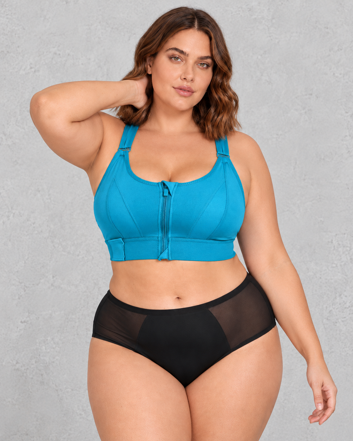 Sculp Zip-Front Sports Bra in Blue