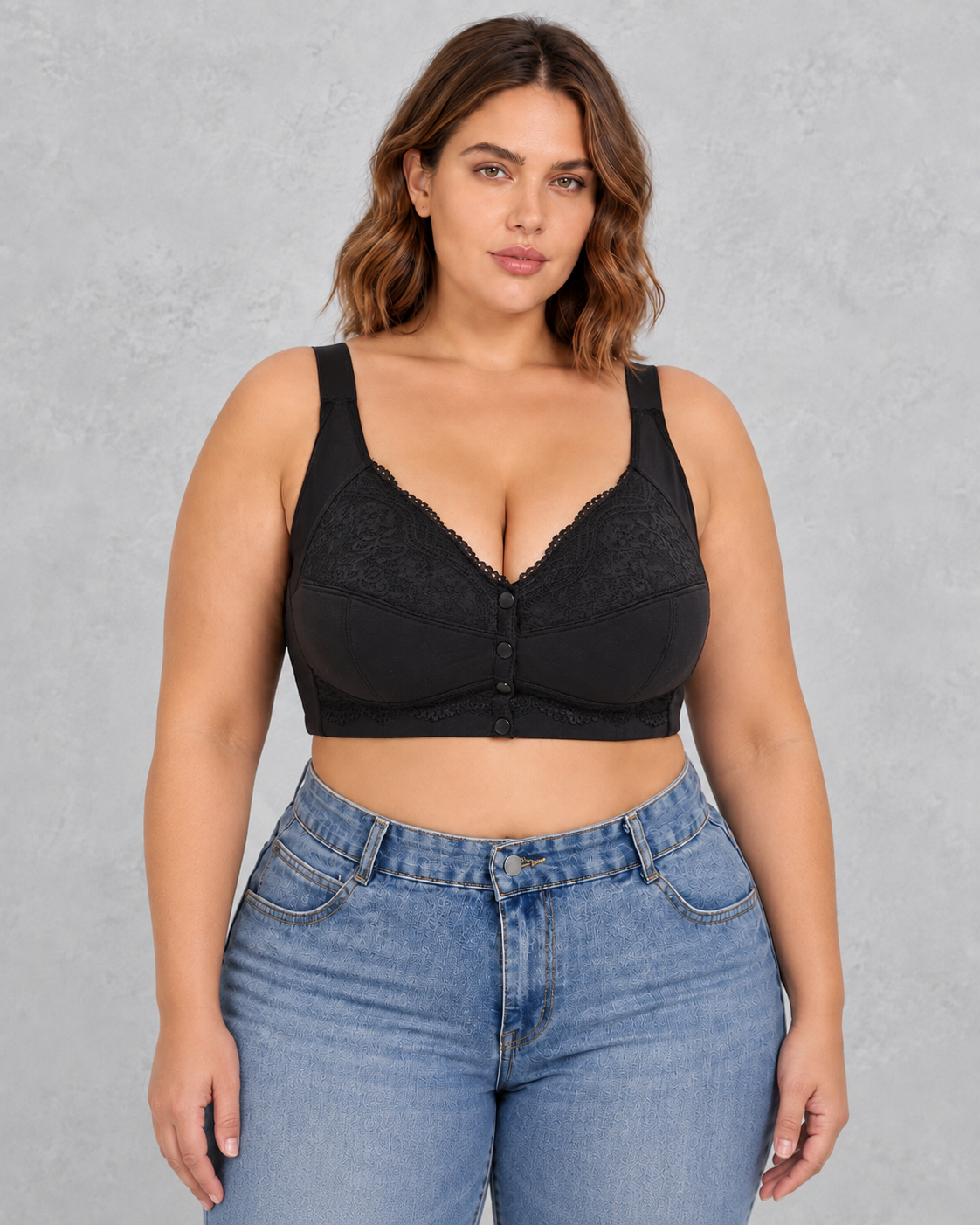 Sculp Front Closure Lace Comfort Bra in Black – front
