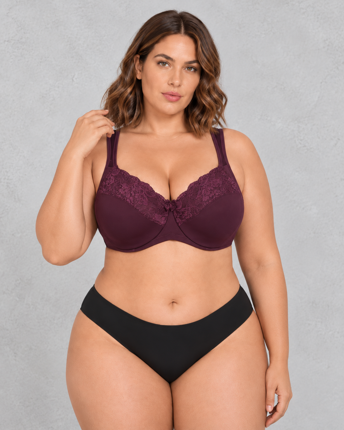 Sculp Lace-Top Full Coverage Minimiser Bra in Plum – front
