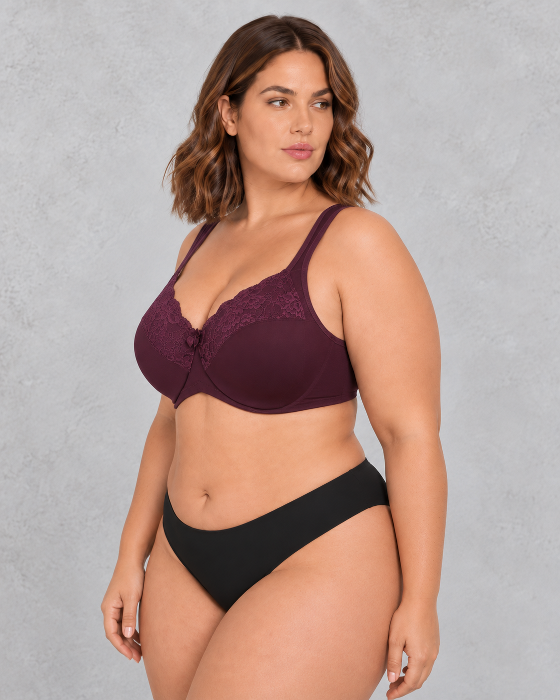 Sculp Lace-Top Full Coverage Minimiser Bra in Plum – side