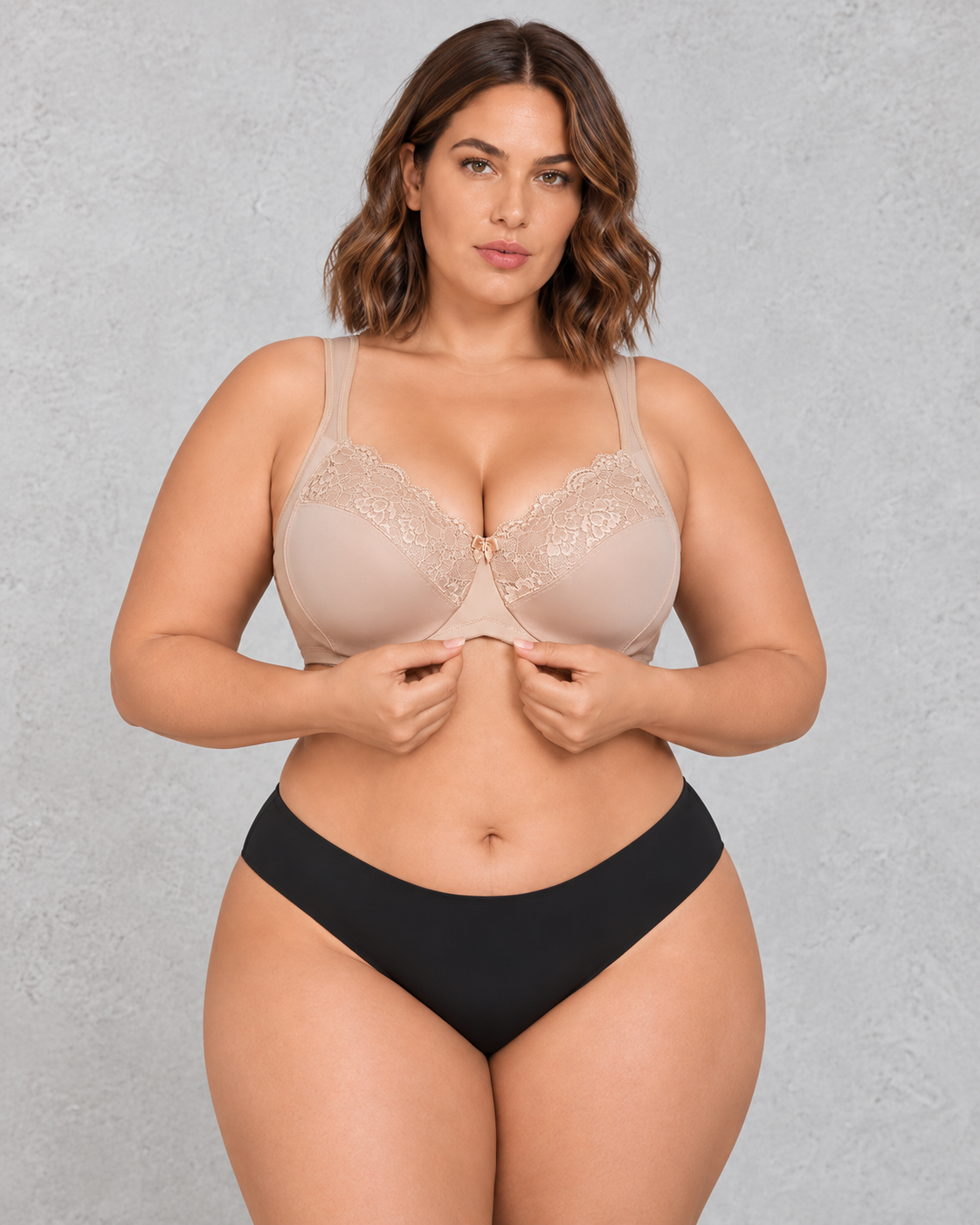 Sculp Lace-Top Full Coverage Minimiser Bra in Cappuccino – front