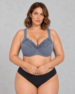 Sculp Lace-Top Full Coverage Minimiser Bra in Slate Blue – front