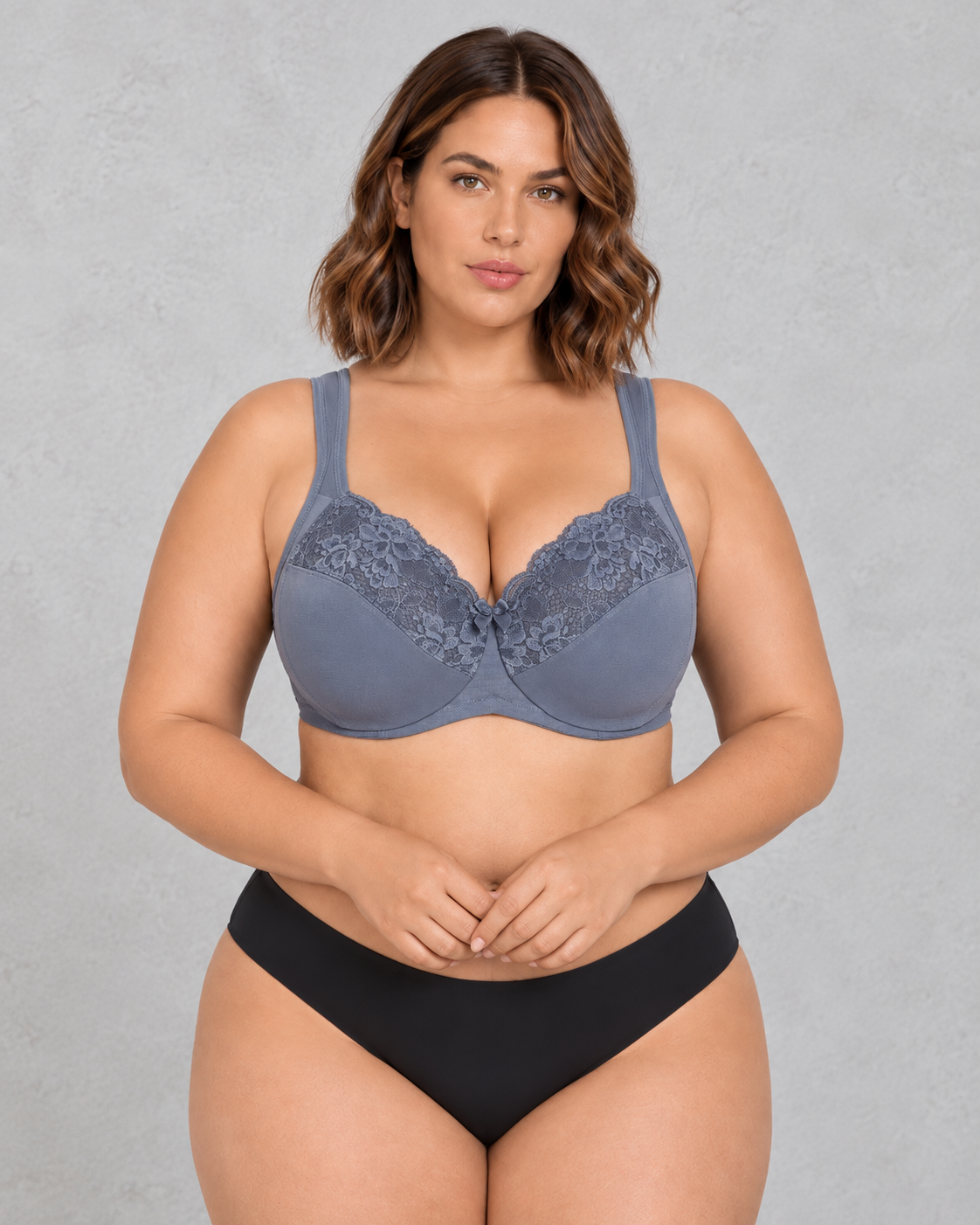 Sculp Lace-Top Full Coverage Minimiser Bra in Slate Blue – front