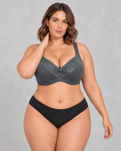 Sculp Lace-Top Full Coverage Minimiser Bra in Charcoal – front