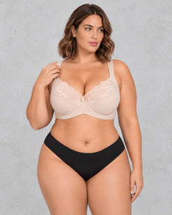 Sculp Lace-Top Full Coverage Minimiser Bra in Pale Nude – front