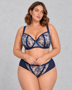 Sculp Sheer Lace Balcony Bra in Navy – front