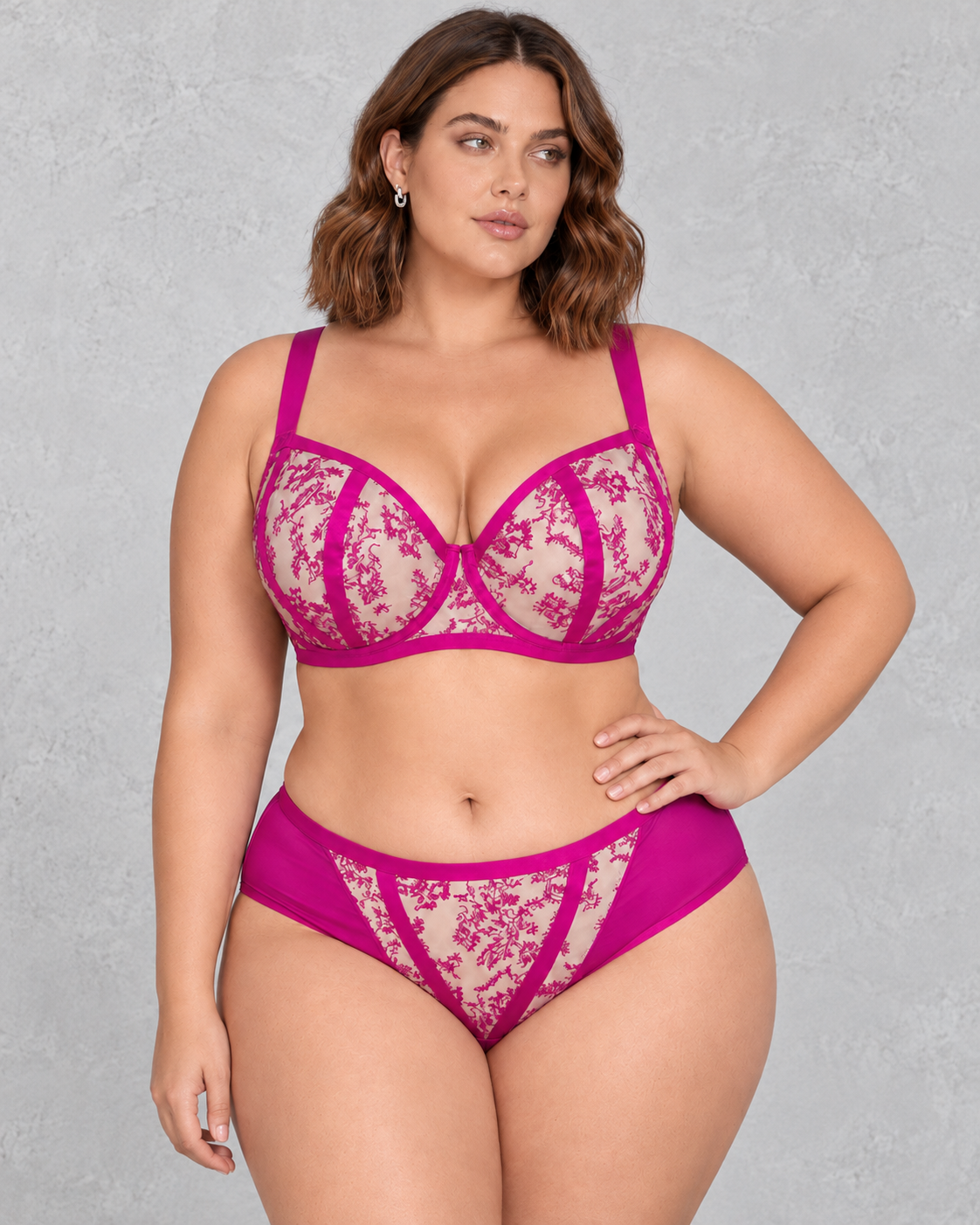 Sculp Sheer Lace Balcony Bra in Magenta – front