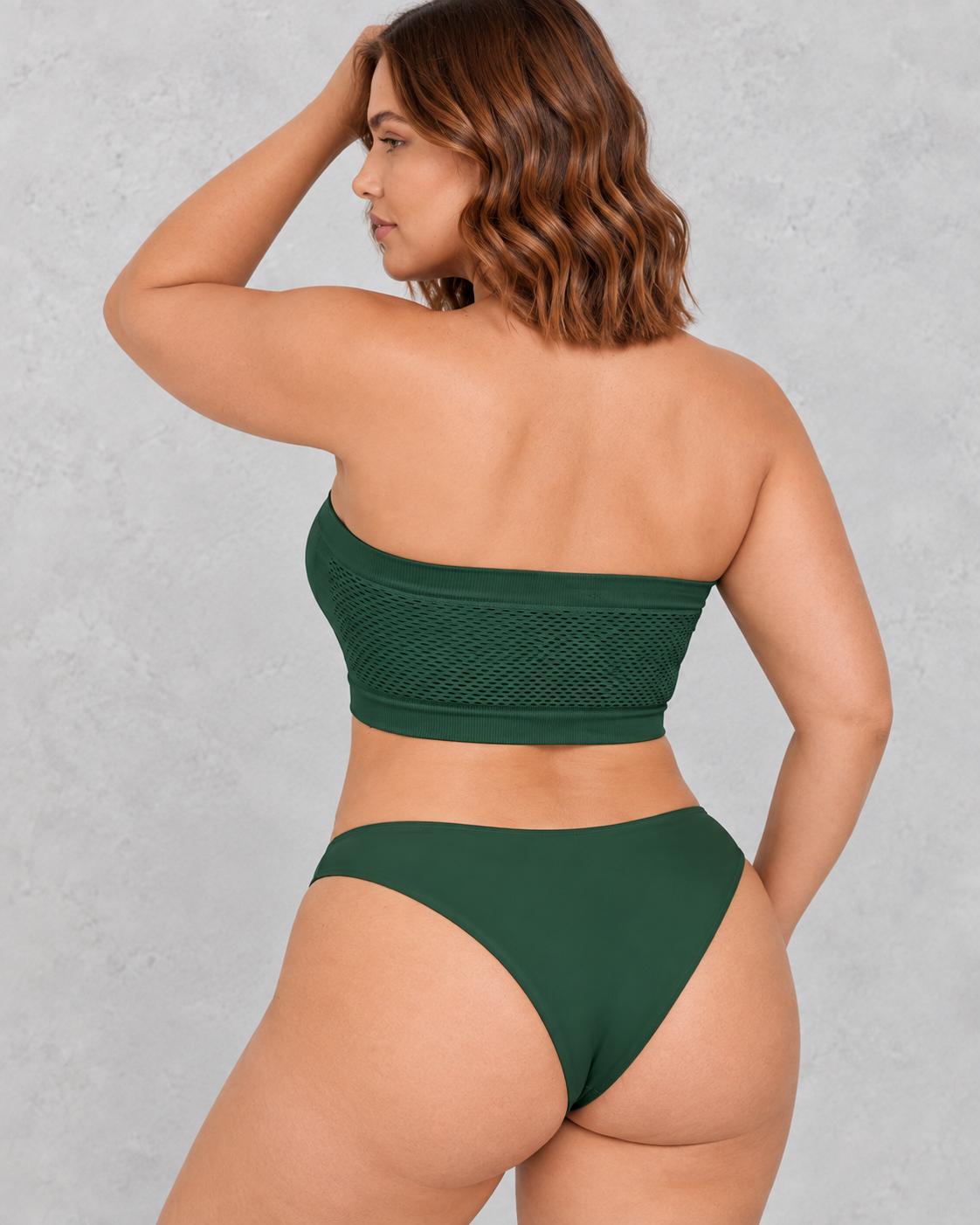 Sculp Strapless Front Closure Bandeau Bra in Dark Green – back