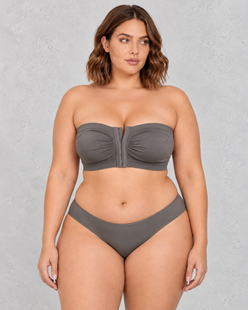 Sculp Strapless Front Closure Bandeau Bra in Dark Grey – front