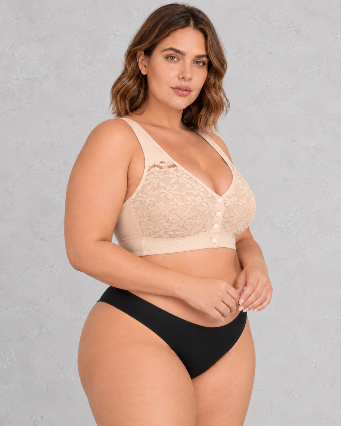 Sculp Front-Fastening Lace Nursing Bra in Blush – side