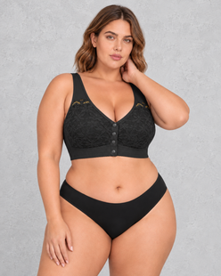 Sculp Front-Fastening Lace Nursing Bra in Black – front
