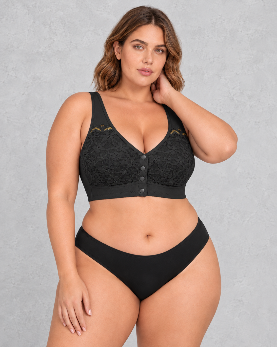 Sculp Front-Fastening Lace Nursing Bra in Black – front