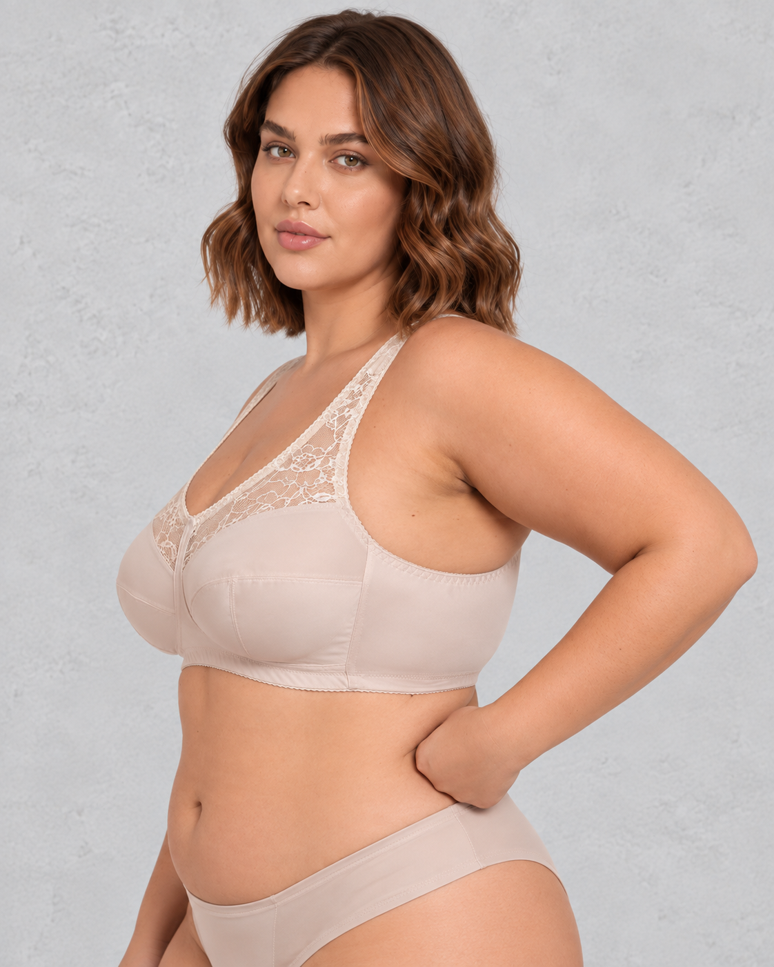 Sculp Wireless Lace Minimiser Bra in Nude – side
