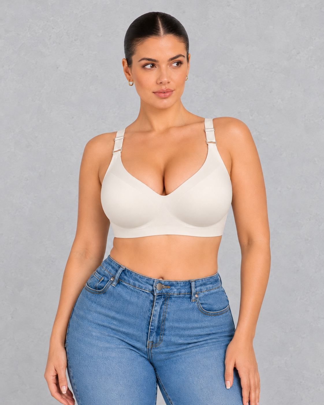 Seamless deep V wireless bra with jelly support