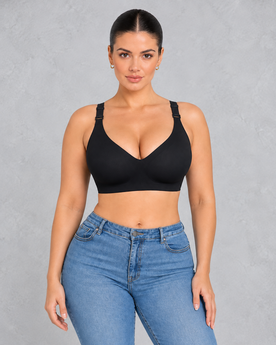 Seamless deep V wireless bra with jelly support
