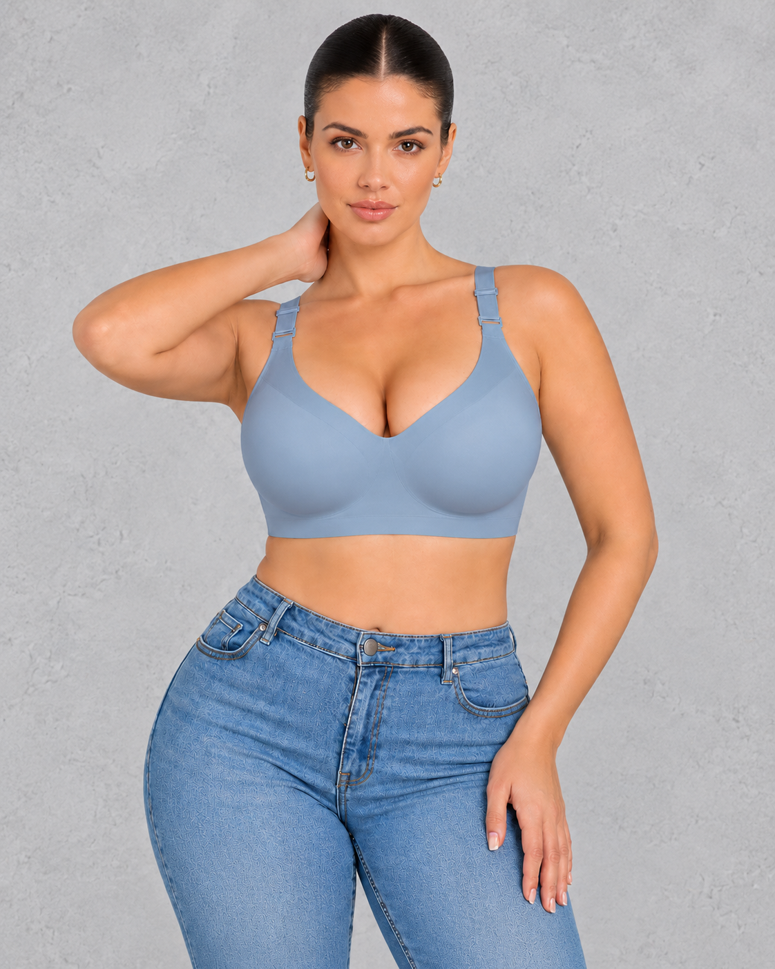 Seamless deep V wireless bra with jelly support