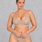 Seamless wireless comfort bra with scoop neck and wide band