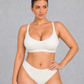 Seamless wireless comfort bra with scoop neck and wide band