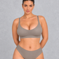 Seamless wireless comfort bra with scoop neck and wide band