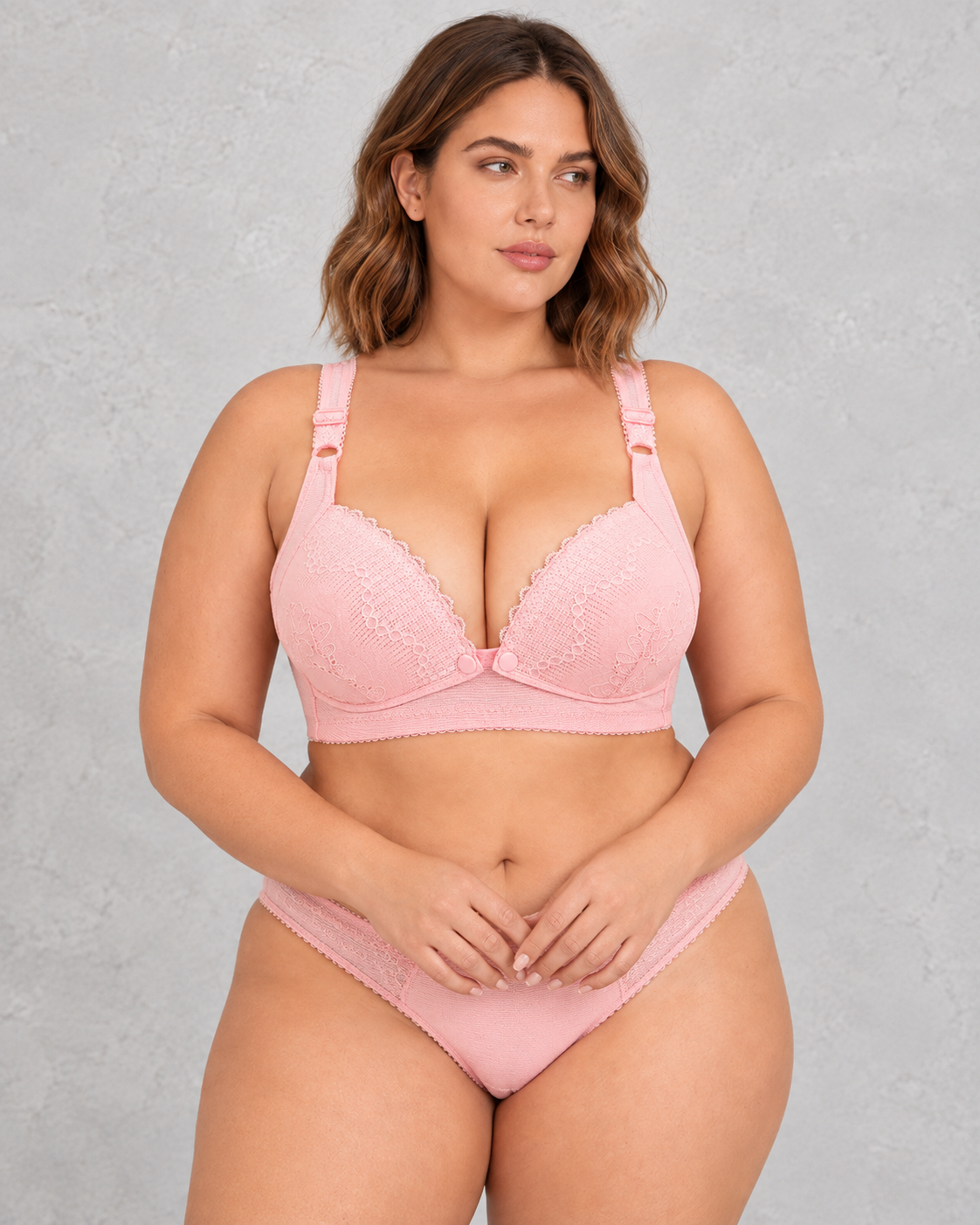 Sculp Lace Clip-Down Nursing Bra in Pink – front