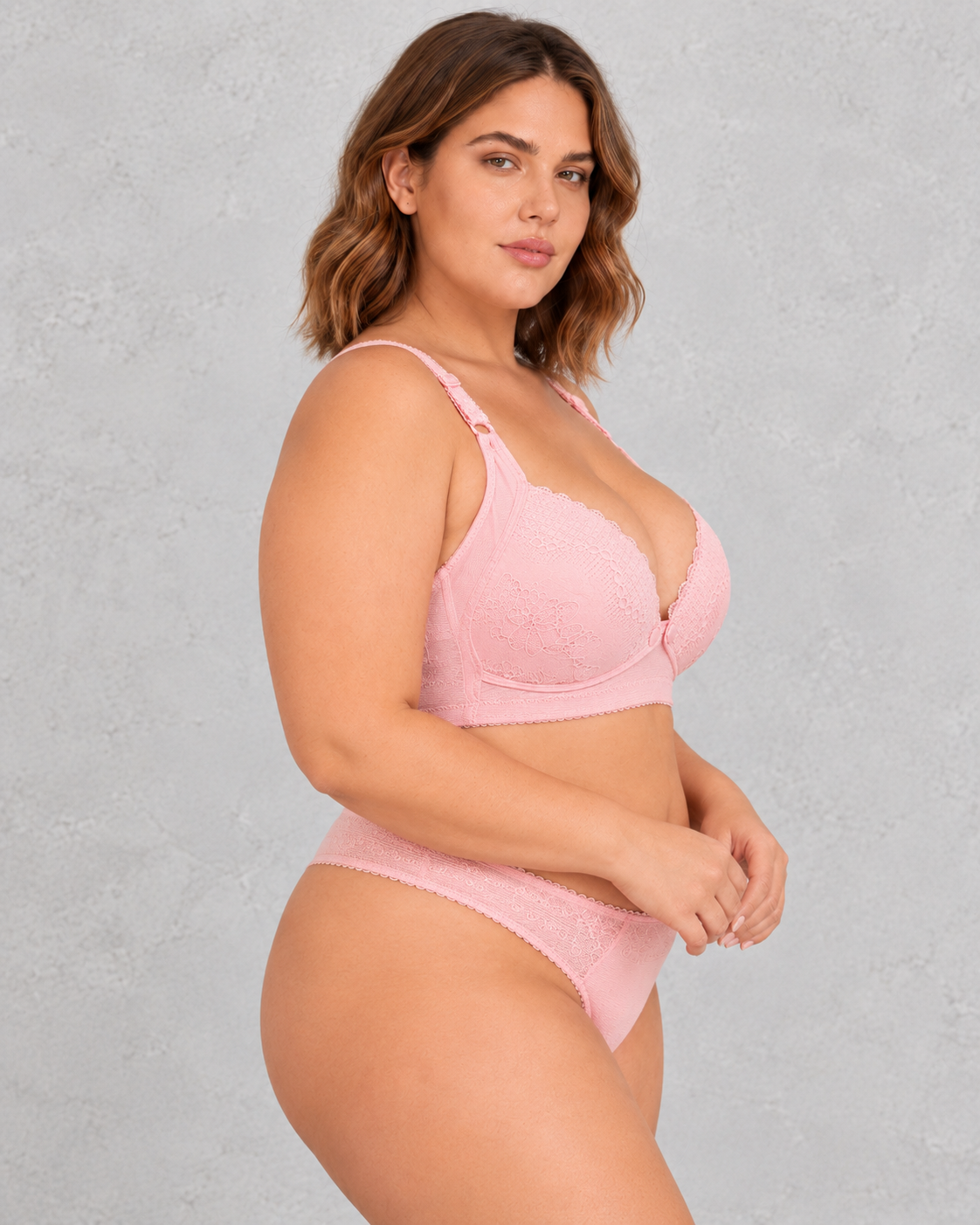 Sculp Lace Clip-Down Nursing Bra in Pink – side