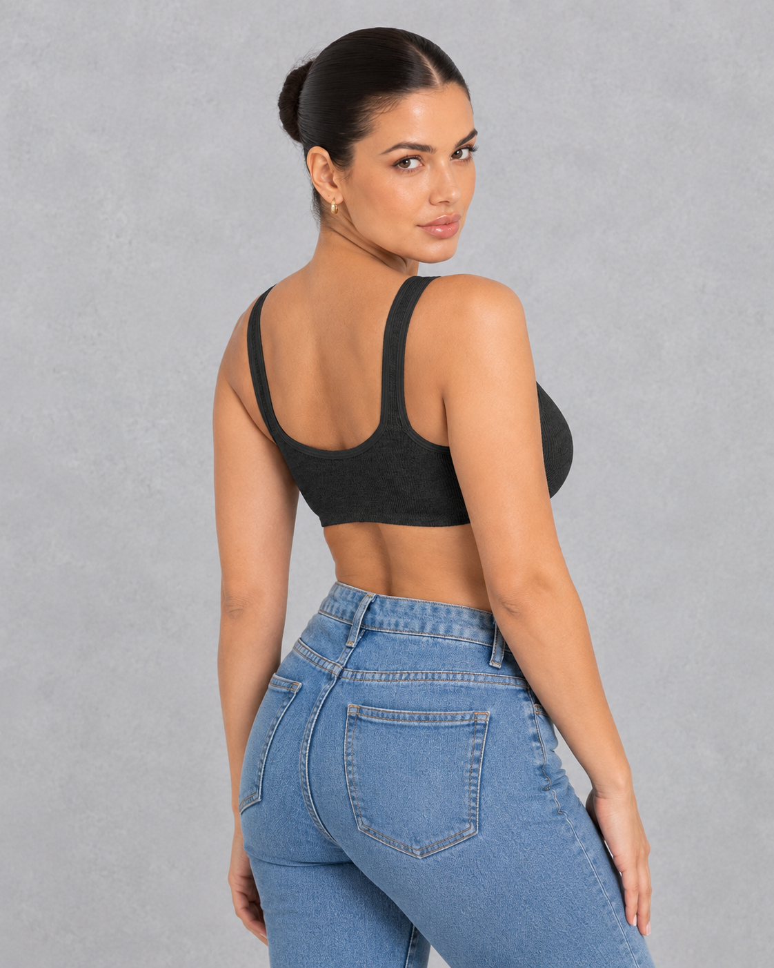 Front closure wireless bra with full-coverage cups and wide straps