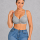 Front closure wireless bra with full-coverage cups and wide straps