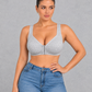 Front closure wireless bra with full-coverage cups and wide straps