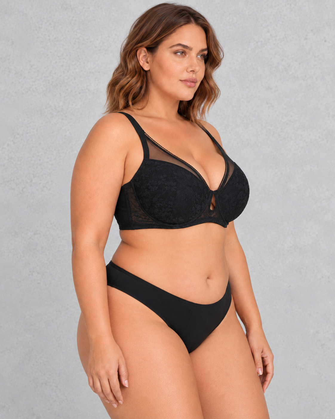 Sculp Keyhole Lace & Mesh Underwired Bra in Black – side