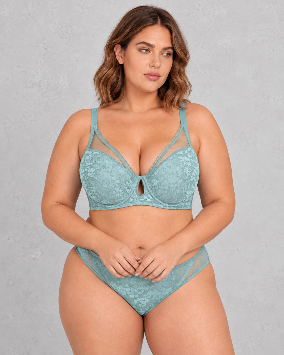 Sculp Keyhole Lace & Mesh Underwired Bra in Sage – front