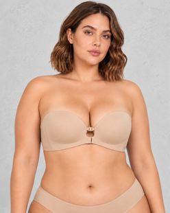 Sculp Strapless Front Closure Push-Up Bra in Beige