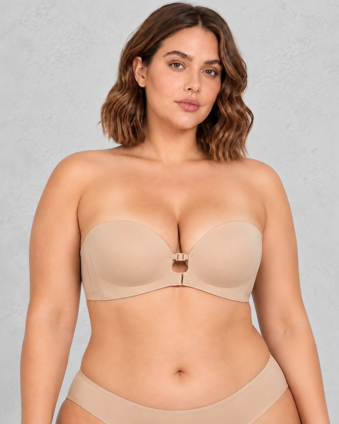 Sculp Strapless Front Closure Push-Up Bra in Beige