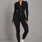 Sculp Long-Sleeve Zip-Front Sculpting Yoga Jumpsuit